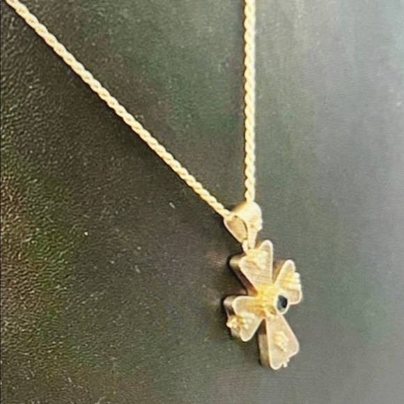 Gold Cross Pendant Necklace with Blue Gemstone - Picture 3 of 3